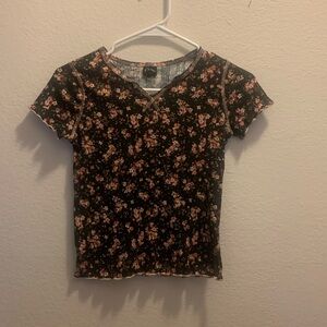 Art Class floral print youth large cut neck shirt.